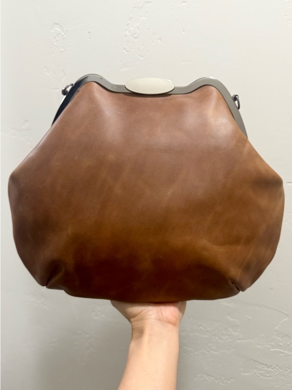Original Design! Unique Crazy Horse Cowhide Handmade Custom Frame Slouchy Bag - Picture 9 of 16